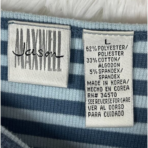Jason Maxwell Women's Large Short Sleeve Blue Striped Knit Top - Picture 2 of 5